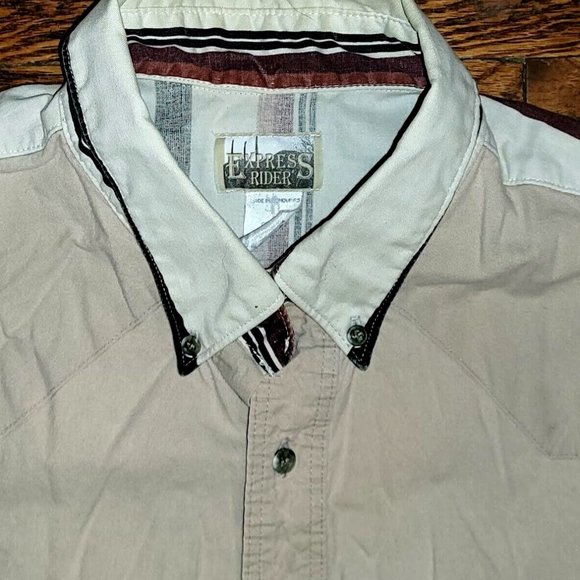 Vtg 90s Tan Express Rider Button Up Western Shirt White Stripe Sleeves Size XL - Picture 2 of 5